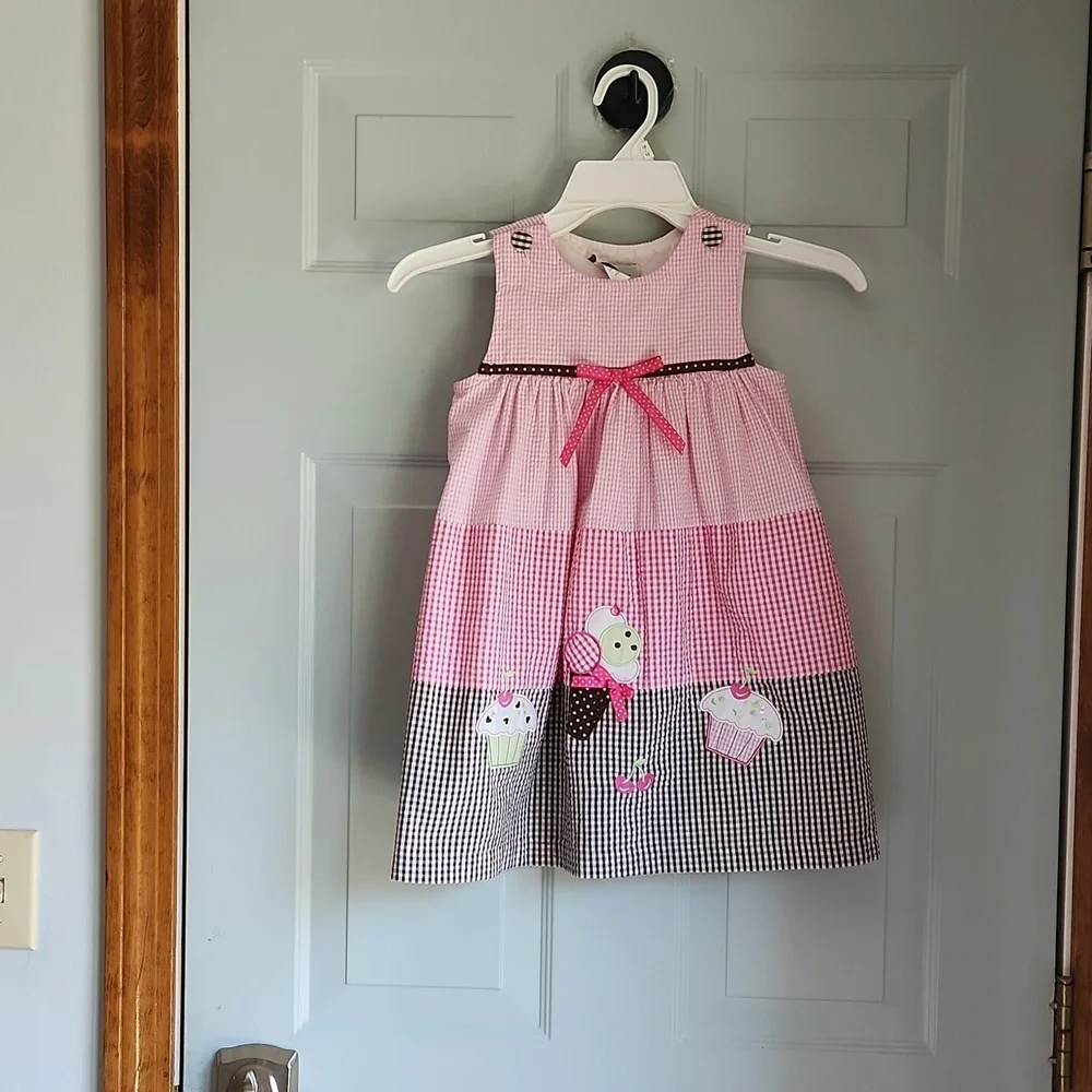 Rare, Too!, Girl's, Sz 4T, Pink & White +Br &White Gingham w 4 Appliques - Picture 1 of 10
